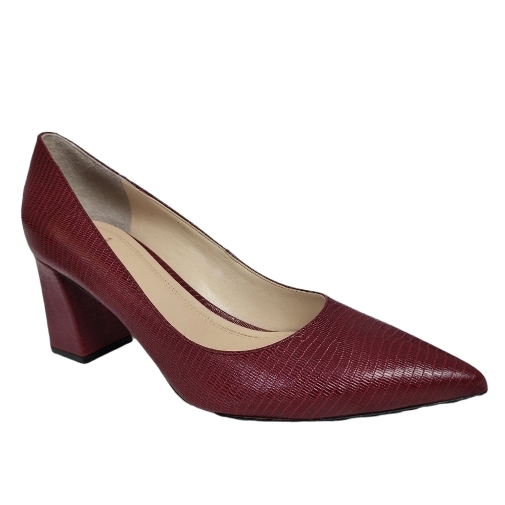 Marc Fisher LTD Zelda Dark Red Croc Leather Block Heel Pointy Toe Pump Size 8M